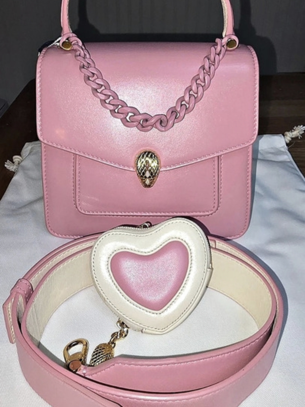 Bvlgari Pink Calfskin Serpenti Forever Top Handle Bag